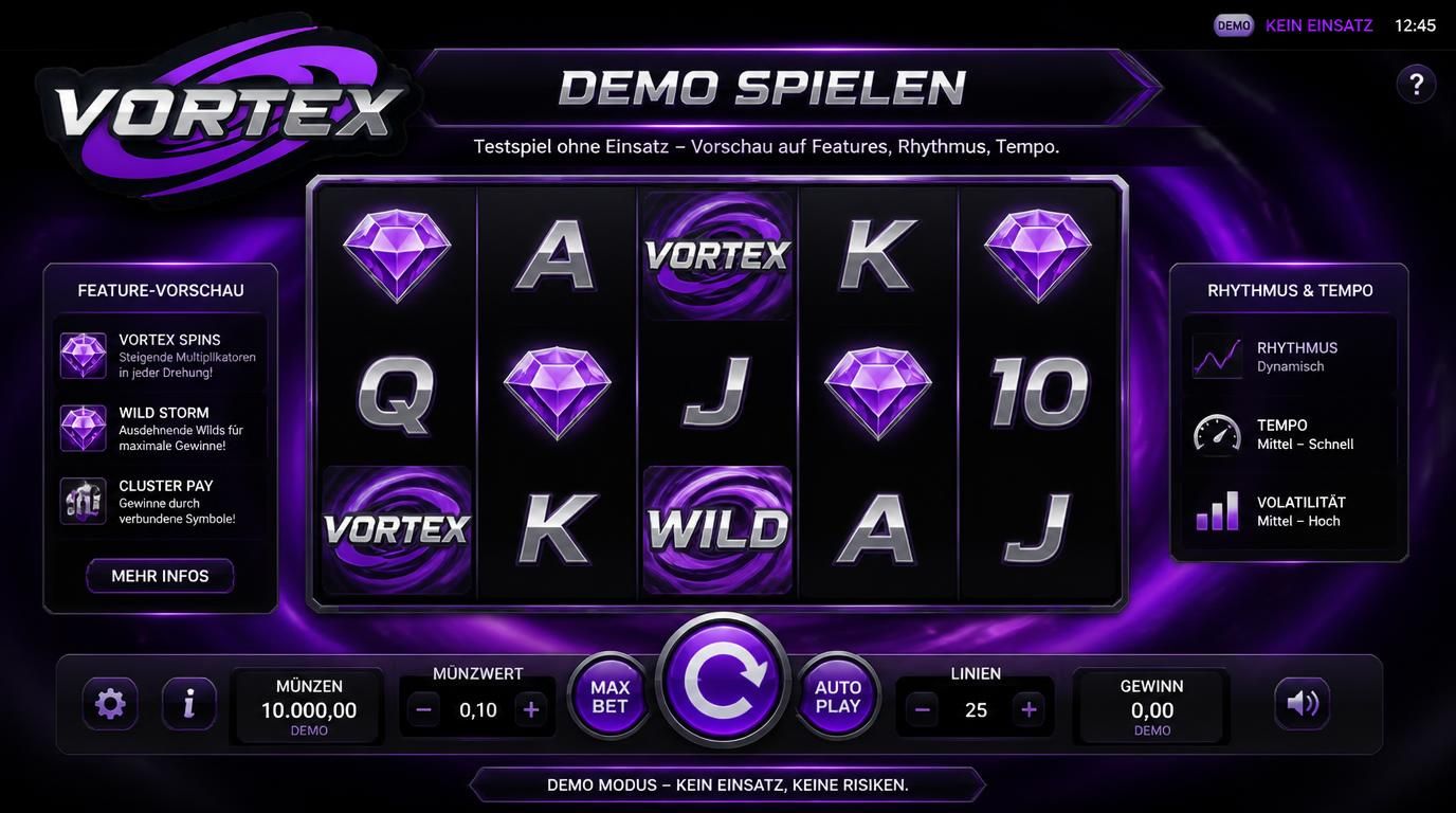 Demomodus in Aktion, Features sichtbar, ohne Geldeinsatz